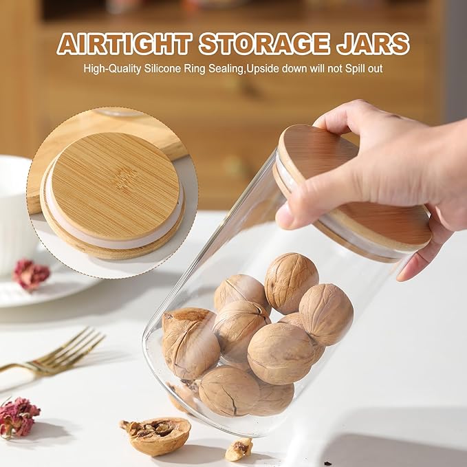 6-Pack Glass Storage Jars with Bamboo Lids Single 32 fl oz/950ml, Glass Canister Set, Airtight Containers for Kitchen Dry Goods, Coffee, Tea, Sugar,Flour,Candy, Cookie, Pasta