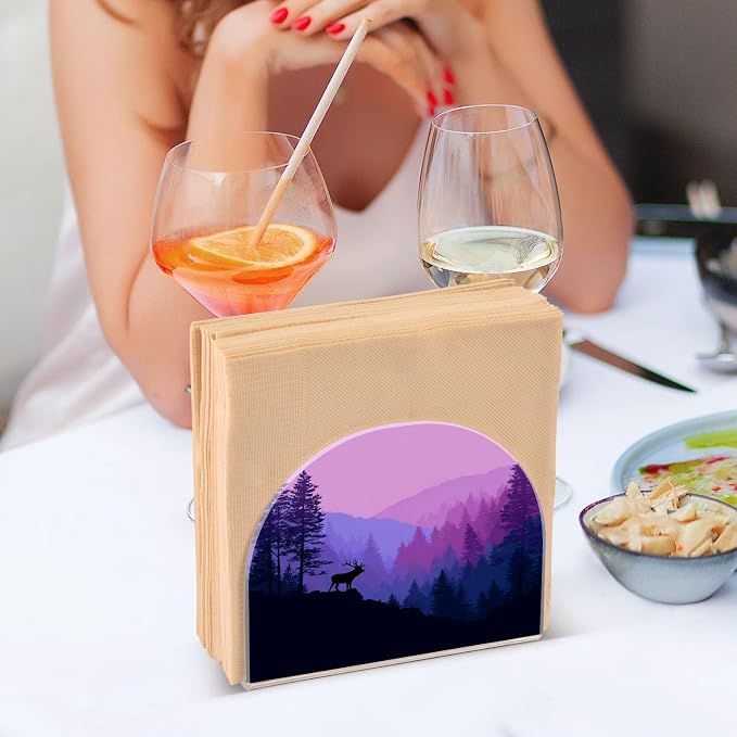 Napkin Holder Acrylic Cocktail Napkin Holder for Table Kitchen Party Restaurant Bar U Shaped Upright Napkin Dispenser Organizer Purple Stag Mountains and Forest