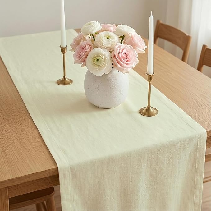 Solino Home Linen Table Runner 72 Inches Long - 100% Pure Linen Creamy Ivory Table Runner 14 x 72 Inch for Spring, Summer - Diana Medium Weight
