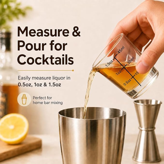 12 Pack 1.8 OZ Shot Glasses Bulk with Heavy Base, Clear Measuring Shot Glasses Set for Vodka Tequila Whiskey Liquor (with Tray)