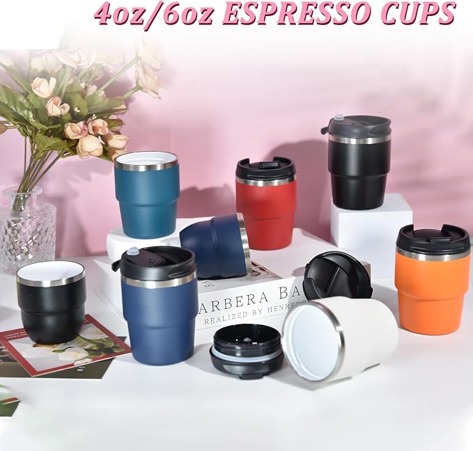 CHLJAR 6oz Espresso Cups, Insulated Espresso Cups Set of 2, Expresso Shots Cup, Stainless Steel Shot Glasses for Coffee, Portable Espresso Travel Mug for Camping