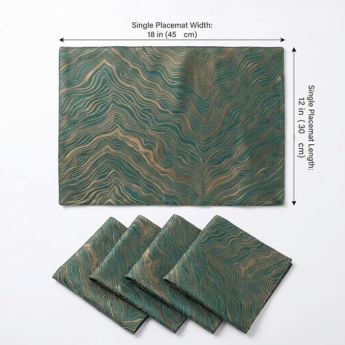 Green Placemats Set of 4, 12x18 Inch Modern Jacquard Woven Place Mats, Double Sided Reversible Non Slip Table Mats, Fade Resistant Irregular Woven Texture Dining Table Decor for Kitchen