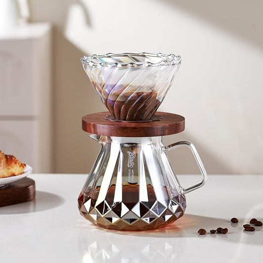 Bincoo Pour Over Coffee Maker&Dripper, Style Cone Filter + 600ml Glass Coffee Server, Manual Coffee Brewer Set, Reusable Coffee Filter Holder, Great Gift for Coffee Enthusiasts（Colorful）