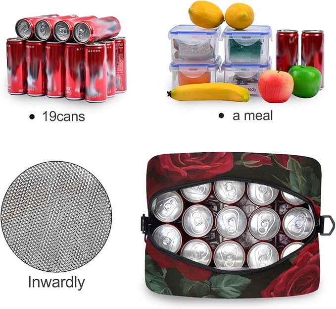 ALAZA Red Rose Flower Floral Insulated Lunch Box Reusable Cooler Bags with Shoulder Strap for Women Men Adults, 19-Can (12.5L)
