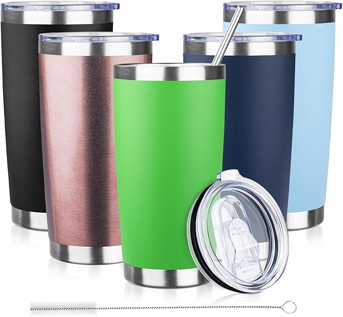 20oz Tumbler with Lid and Straw Double Wall Powder Coated Vacuum Insulated Coffee Tumbler Stainless Steel Insulated Travel Coffee Mug Spill-Proof Thermal Cup for Hot and Cold Beverage,Avocado Green