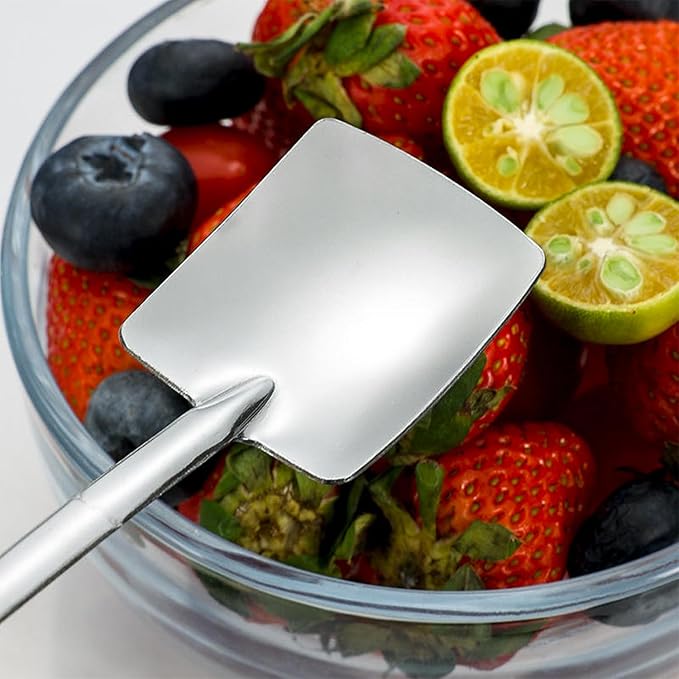 2 Pcs (1 Set) Stainless Steel Shovel Spoons – Reusable Mini Dessert Spoons for Coffee, Tea, Ice Cream, Fruit, Sugar & Cake, Cute Shovel-Shaped Silver Spoons for Kitchen and Party Use (Black)
