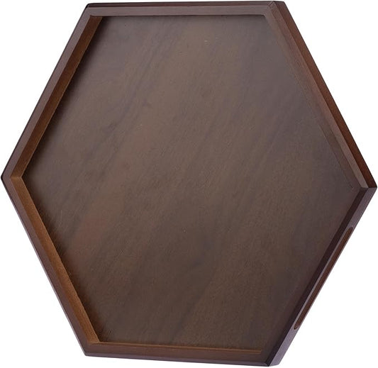 Hexagon Serving Trays & Platters, 11.8" Charcuterie Platter, Cafeteria Trays, Hexagon Wooden Ottoman Tray, Food Serving Boards Table Plates for Family Dinner Eating Parties