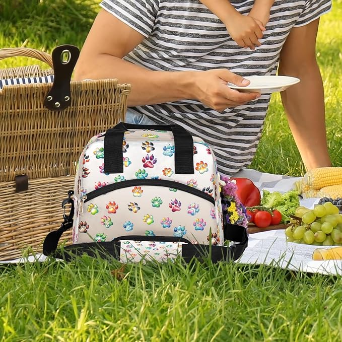 Cute Paw Skin Insulated Lunch Bags for Women Girls Adult Ethnic Reusable Lunch Tote Therma Cooler Bag with Shoulder Strap Lunch Box for School Work Office Picnic Meal Prep Bag
