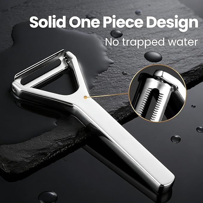 Vegetable Peeler, Ultra-Sharp Ergonomic Stainless Steel Potato Peeler, One-Piece Seamless Handle, Left & Right-Handed User Friendly, Super Thin Peel Less Waste, Dishwasher Safe with 5-Year Warranty