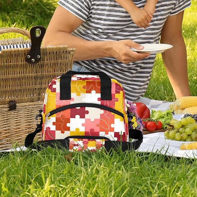 Pardick Autism Puzzle Color Insulated Lunch Bag for Women Leakproof Lunch Box Large Cooler Thermal Tote Bag with Shoulder Strap Meal Prep Bags for Work School Office Picnic Teen Girls Adult