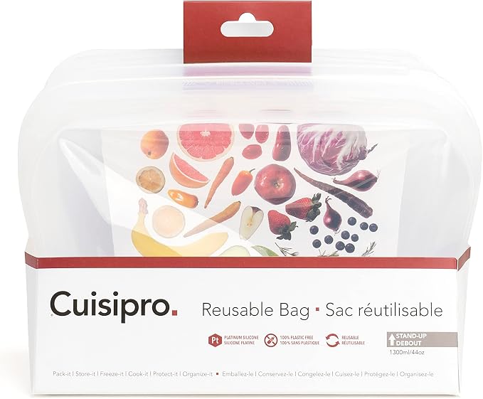 Cuisipro Reusable Stand-up Silicone Bag, 44oz, 8.5 x 6.1inch, Clear