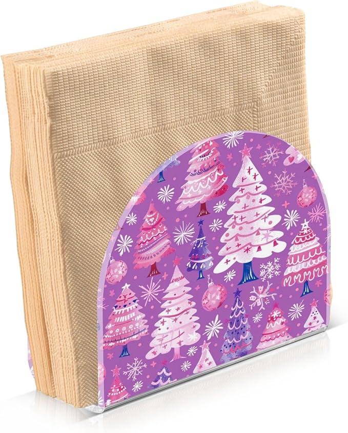 Christmas Trees Purple Acrylic Fall Napkin Holder for Table Kitchen Cocktail Dinner Napkin Holders Countertop Modern Room Decor