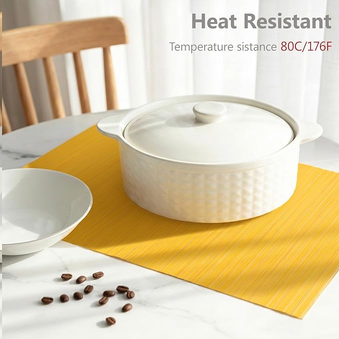 AHHFSMEI Placemats Set of 6 Woven Vinyl Non-Slip Heat Resistant Stain Resistant Easy Clean Place mats for Dining Table(Yellow)