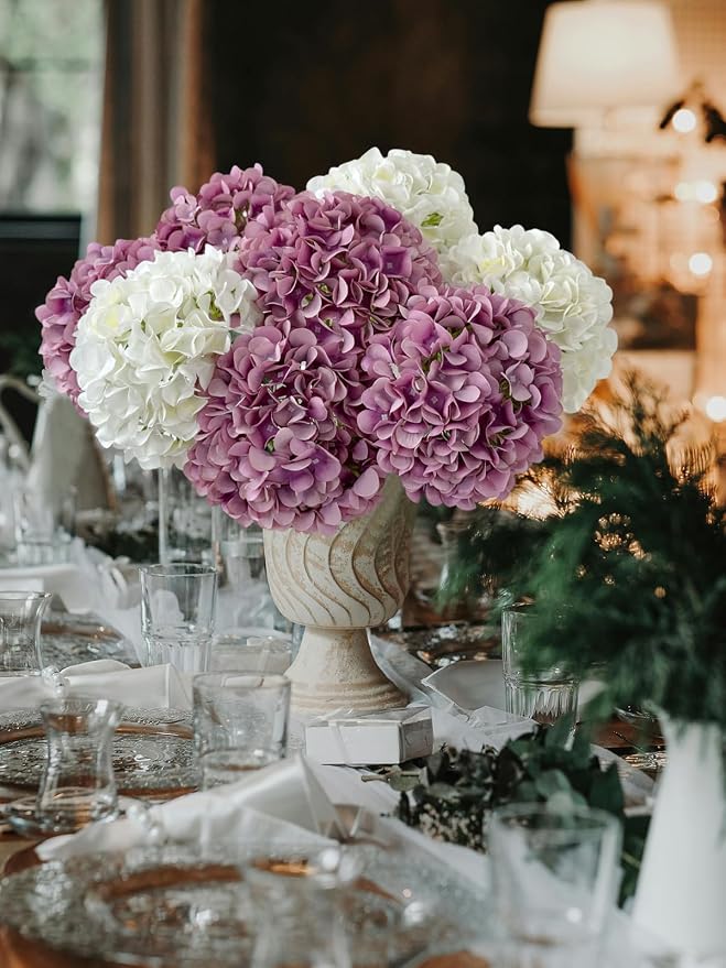 ZYTUYO 5 Pcs Light Purple Silk Hydrangeas Artificial Flower - 20" Faux Hydrangeas Boho Dried Touch for Fall Home Decor, Kitchen, Living Room, Porch Wreath, Xmas, Wedding Flower Arrangement