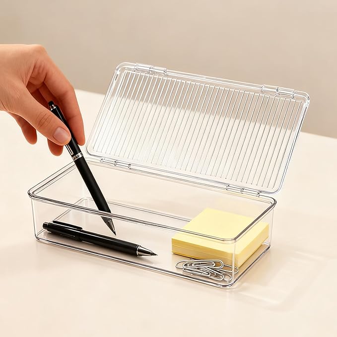Transparent Storage Box, Stackable Design, Small, Medium, Dustproof Desktop Organizer, Clear Organizer Bins, Easy Wipe Clean, For Bathroom, Kitchen, Home, Dorm
