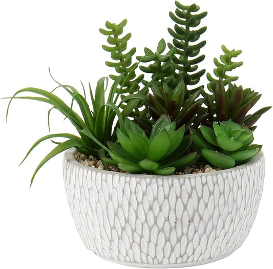 Briful Small Fake Plants Assorted Faux Succulents in Pots Realistic Succulents Plants Artificial with Cement Pots for Home Table Office Desk Bathroom Shelf Living Room Decor