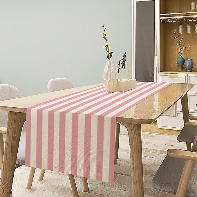 Striped Table Runner,Modern Minimalism Pink Table Runner for Home Kitchen Table Decor Dining Coffee Room Birthday Party Decor 13x60 Inch