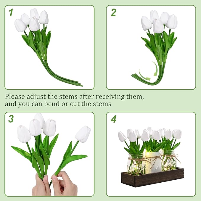 BLEUM CADE Mason Jar Centerpiece Table Decorations, Mason Jar Lights Centerpiece for Kitchen Dining Table Farmhouse Coffee Table Wedding Home Decor with 3 Jars Tulips Artificial Flowers & Wood Tray