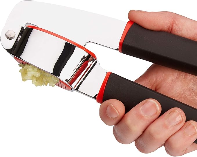 GoodCook Touch Dishwasher Safe Garlic Press with Stainless Steel Head, Black/Red