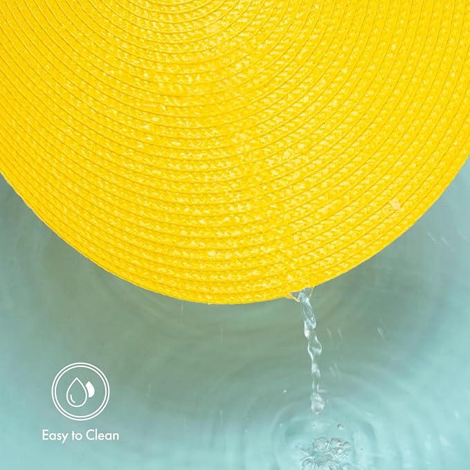Winknowl Round Braided Placemats Set of 6 Washable Woven Heat Resistant Table Mats for Kitchen Dining Tables 15 inch Round Place Mats (Yellow,6pcs)