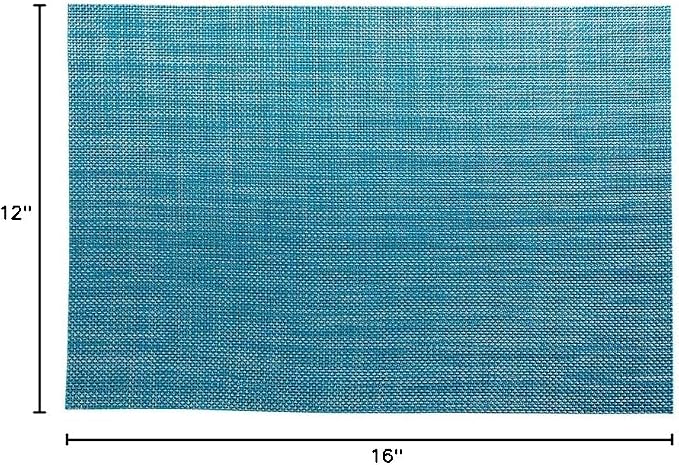 Restaurantware Carmel Mesh 16 x 12 Inch Table Placemats Set Of 6 Woven Washable Placemats - Heat Tolerant No Stain Blue Vinyl Kitchen Placemats With Pearl Threads Easy To Clean