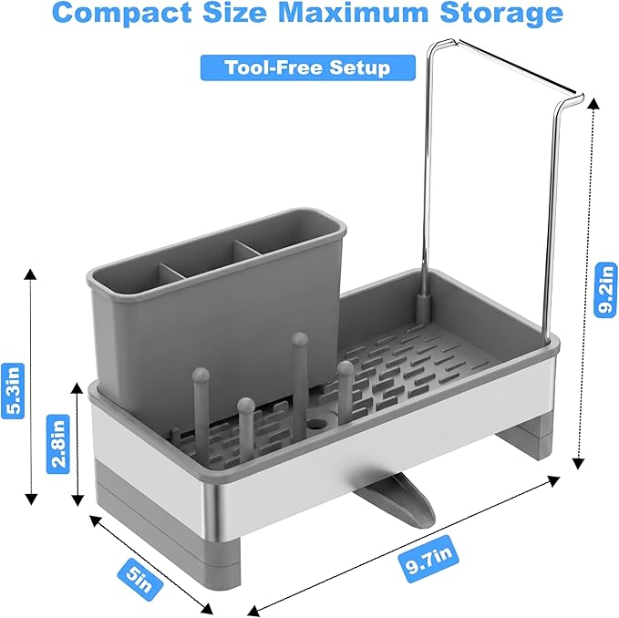 Kitchen Sink Caddy Organizer, Stainless Steel Sponge Holder, Kitchen Caddy Sink Organizer with Dish Brush Holder and Dishcloth Rack, Rustproof Dish Sponge Drying Rack for Countertop Storage