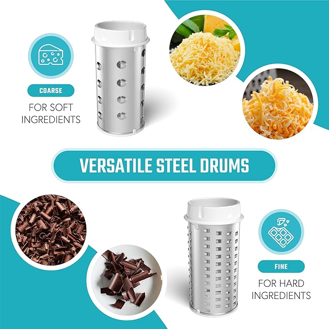 Vivaant Parmesan Cheese Grater Hand Crank, Restaurant-Grade Rotary Cheese Grater Handheld Italian Style with 2 Stainless Steel Drum Blades is Dishwasher Safe & Easy to Clean