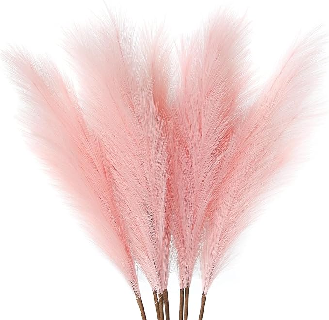 ZIFTY 7-Pcs 38"/3.1FT Pink Pampas Grass Large Tall Fluffy Artificial Fake Flower Boho Decor Bulrush Reed Grass for for Bedroom Decor Vase Filler Farmhouse Home Wedding(Pink)