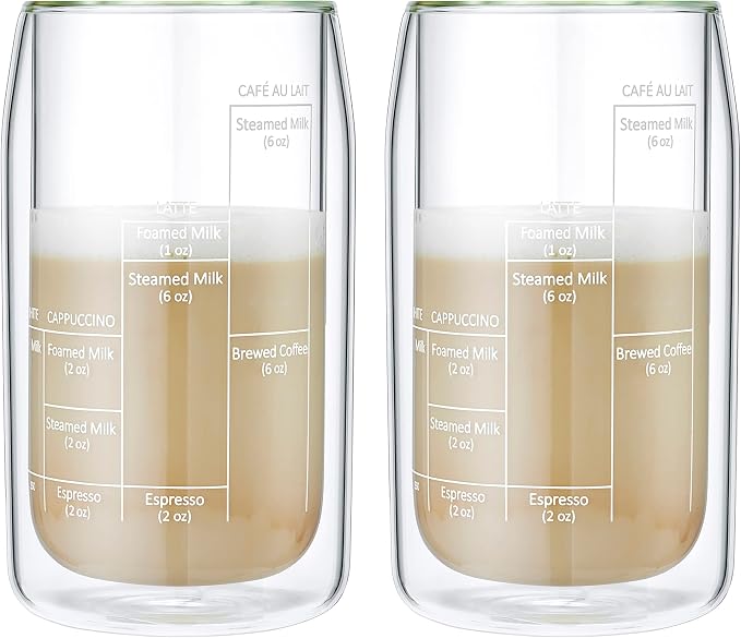 Ozeri Moderna Artisan Series Double Wall Barista Coffee Glass, 15 oz, Clear