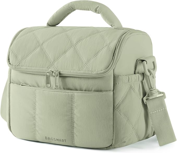 BAGSMART Insulated Lunch Bags for Women, Cute Quilted Lunch Box, Lightweight Puffy Padded Waterproof Lunch Tote, Reusable Lunch Cooler for Work Picnic Travel, Sage Green