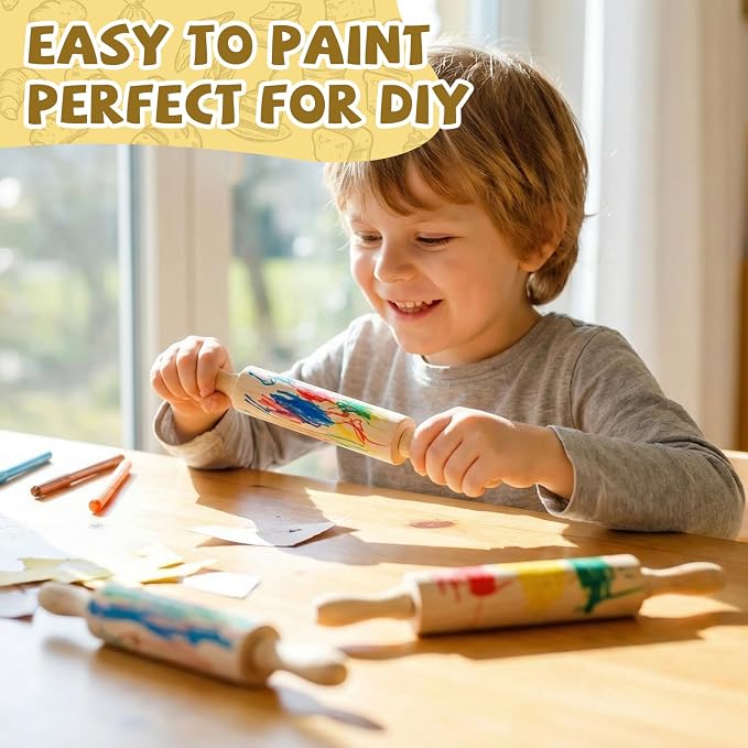 12 Pack 8 Inch Mini Wood Rolling Pin,Great for Children Kids Girls and Boys,Small Wooden Rollers for Art and Crafting,Baking,Cookie Dough,Cooking,Clay,Play Doh