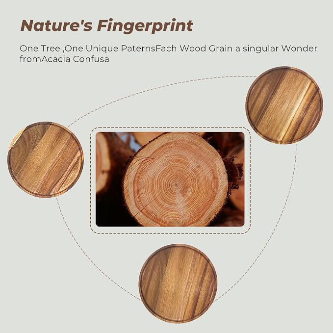 11.5 Inches Round Acacia Wood Tray, Decorative Serving Tray for Home Decor, Coffee Table, Kitchen, Dining Room, Candle Tray, Appetizer Board