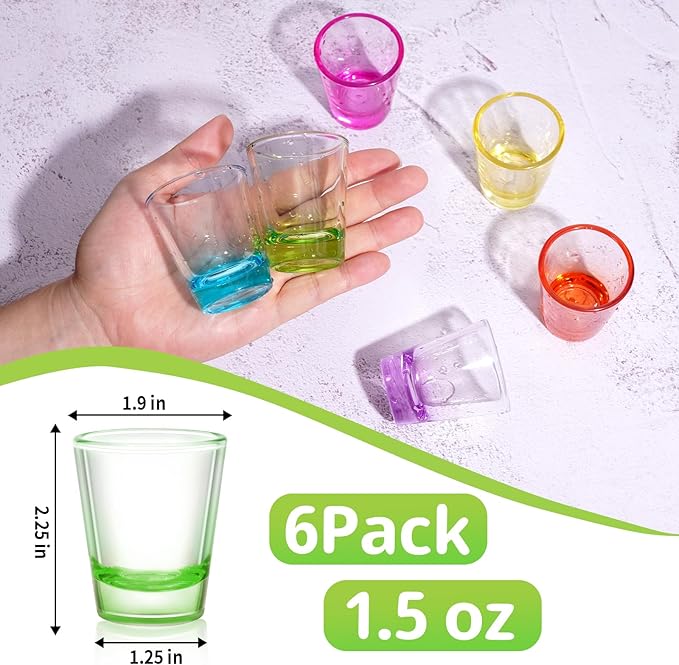 ZZYFGH 6 Pack Shot Glasses Set,1.5 oz Colorful Shot Glass with Heavy Base,Shot Glass for Vodka, Whiskey, Tequila, Espressos, Spirits & Liquors