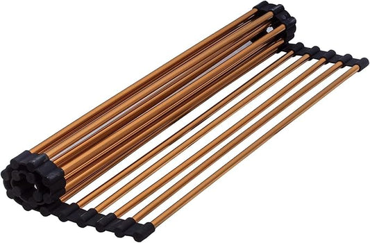 Strictly Sinks Stainless Steel Roll Up Dish Drying Rack – Copper 17 Inch Over The Sink Drying Rack Ideal for Workstation Sinks Only – Multipurpose Foldable Kitchen Dish Rack (17-3/8″ x 13″ x 3/8″)