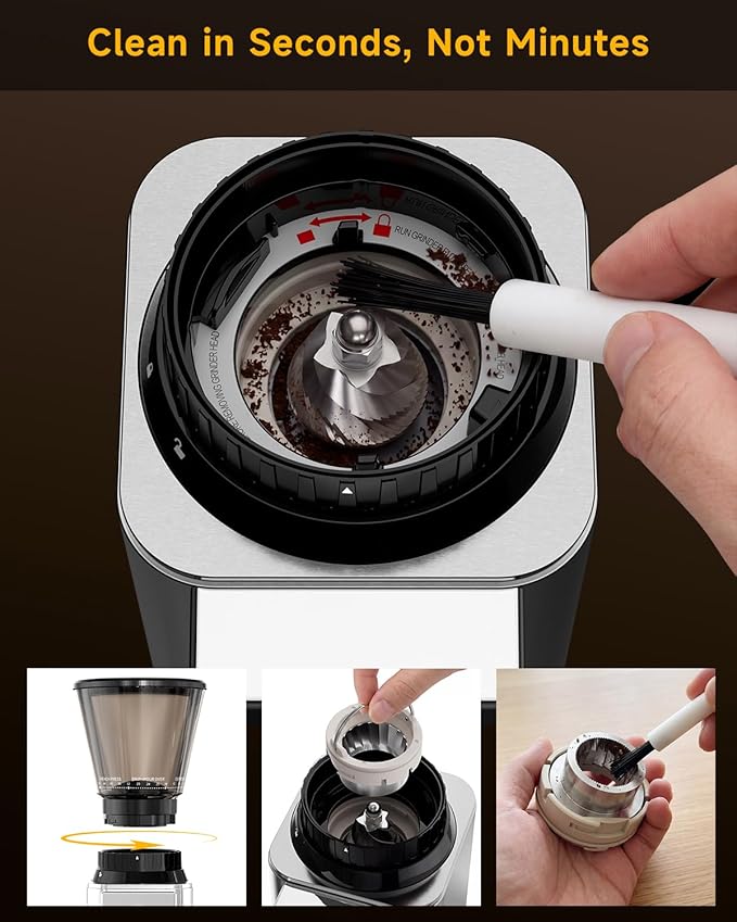 IAGREEA Conical Burr Coffee Grinder, 48 Grind Settings, 450RPM Low-Speed Anti-Static, Precision Timer, Portafilter Holder for Espresso, Drip, French Press, Cold Brew, Stainless Steel