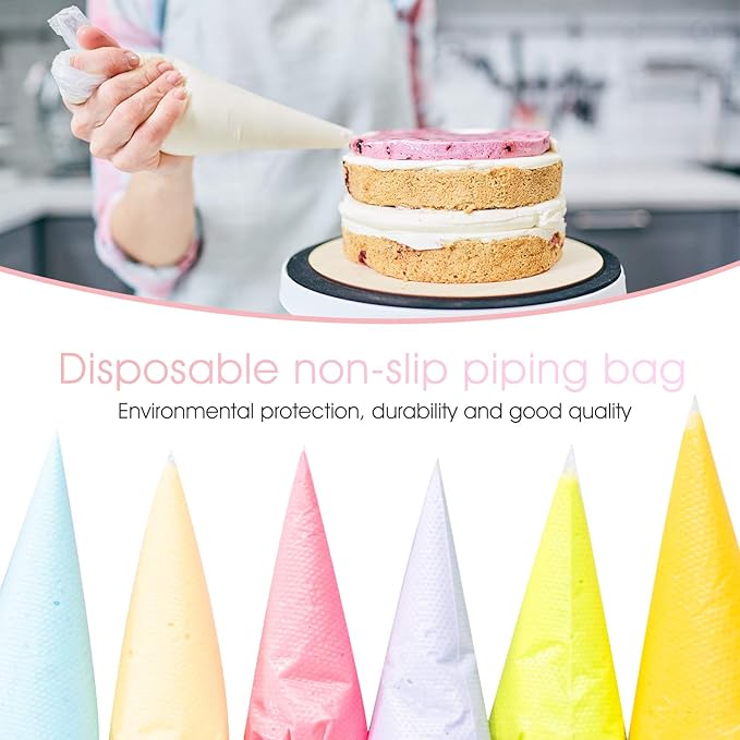 VolksRose 100Pcs Disposable Piping Bags, 20 inch Anti Burst and Non-Slip Pastry Bags, Thicken Cake Decorating Bags Icing Piping Bags for Cake Cupcakes Cookies Frosting, White