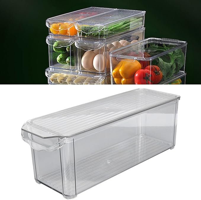 Fdit Clear Plastic Storage Bin with Lid - Large Capacity Food Grade Organizer for Pantry, Kitchen, Bathroom, Freezer, Transparent Stackable Container for Food, Toys, (Narrow high
