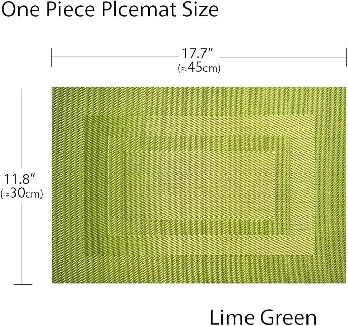 PIGCHCY Placemats Washable Woven Vinyl Durable Placemats for Dining Table,Easy to Clean Plastic Placemats Set of 6 (18 x 12 inches, Lime Green)