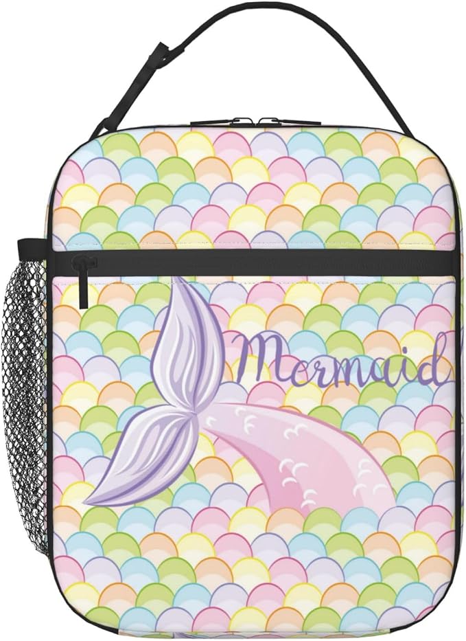 Mermaid Tail Colorful Galaxy Blue Insulated Lunch Bag Portable Reusable Zipper Lunch Box For Men Women Work Picnic Travel Camping
