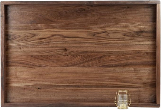 36 x 24 Inches Extra Large Rectangle Black Walnut Wood Ottoman Tray with Handles, Serve Tea, Coffee Classic Wooden Decorative Serving Tray