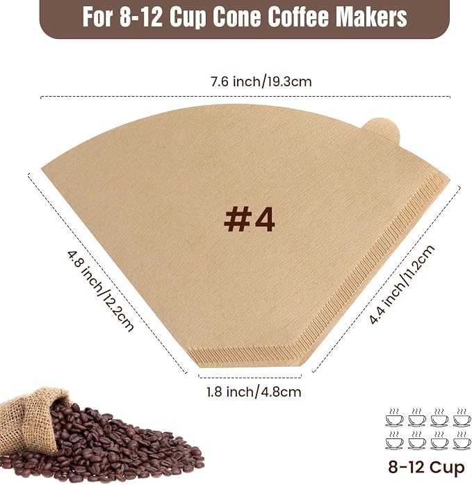 600Pcs Cone Coffee Filters #4, Clinuse Unbleached Size 04 Coffee Filters 8-12 Cup, Disposable Natural Paper Filters, No.4 Cone Filters Compatible with Ninja, Cuisinart, Pour Over and Drip Coffee Maker