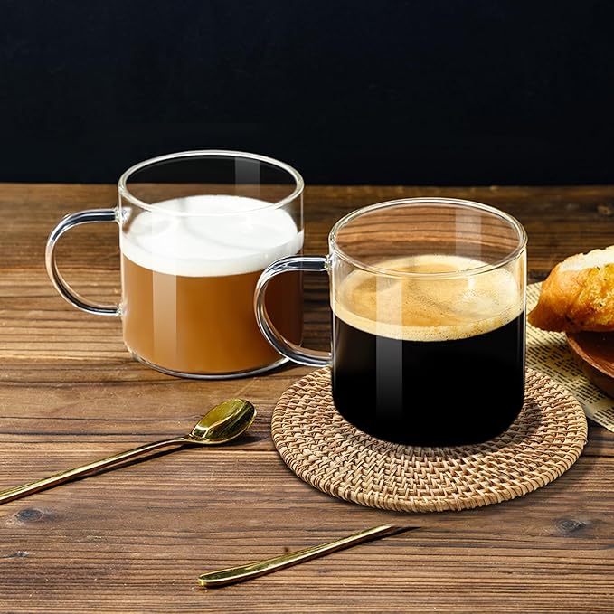 PARACITY Espresso Cups Set of 2, High Borosilicate Espresso Shot Glass, Clear Small Expresso Shots Cup, Espresso Accessories (14.2 OZ)