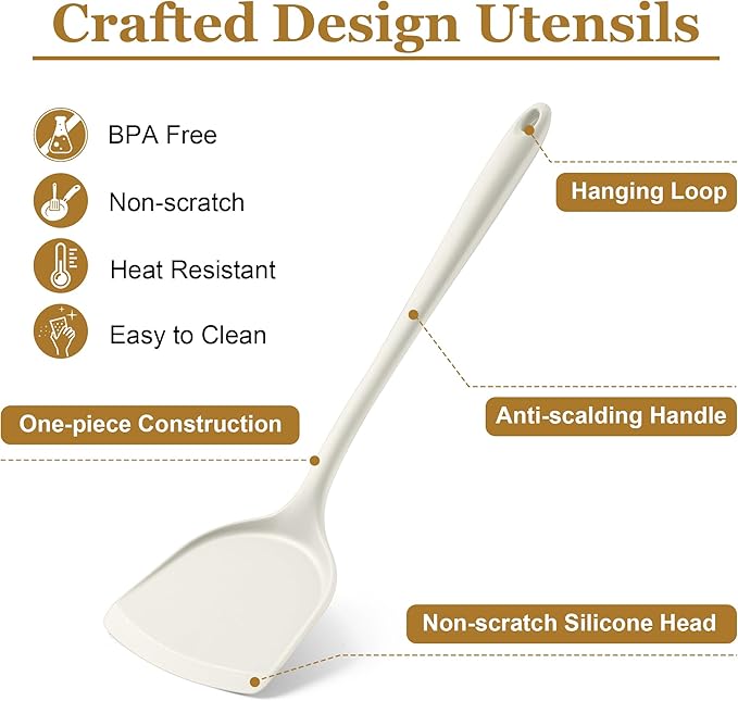 LIANYU 8Pcs Kitchen Cooking Utensils Set, Silicone Utensil Sets, Heat Resistant Kitchen Gadgets Essentials for Nonstick Cookware with Spatula, Spoon, Tuner, Ladle, Dishwasher Safe, White