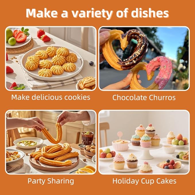 3Pcs Large Churro Piping Tips and Bags Set,9FT Pastry Tips with 30PACK 18Inch Large Piping Bags Disposable for churros maker,French Star Piping Tips for Eclairs,Butter Cookies,Cupcake Decorating tips