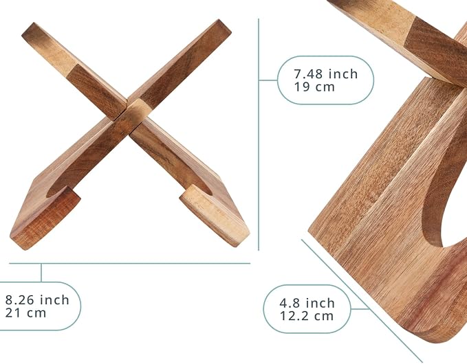 Comfify Acacia Wood Cookbook Stand – 8.5" D × 5" W × 7.36" H | Acacia wood; 8.5"D x 5"W x 7.36"H; two-piece assembly; vintage brown; recipe book, tablet, art display