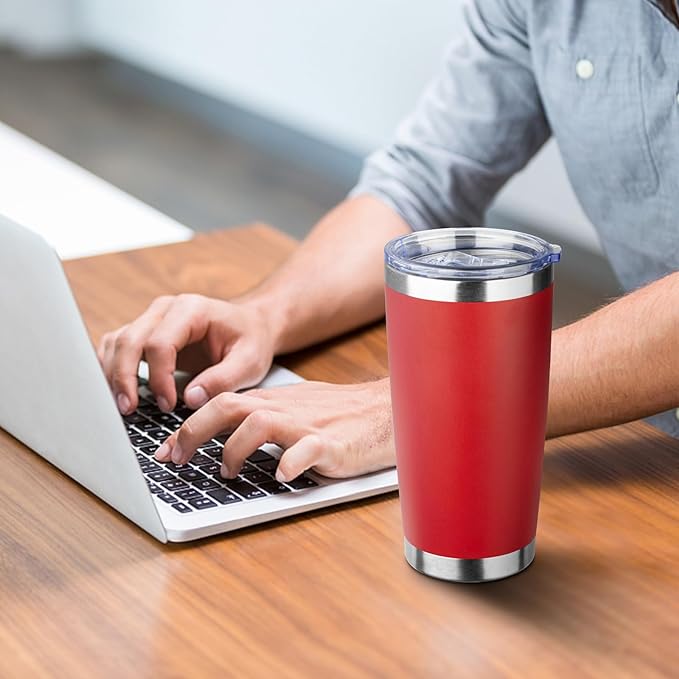 20oz Tumbler with Straw and Brush, Stainless Steel Vacuum Insulated tumbler, Double Wall Insulated Coffee Tumbler for Outdoor, Home, Travel,Office (Bright Red,8pcs)