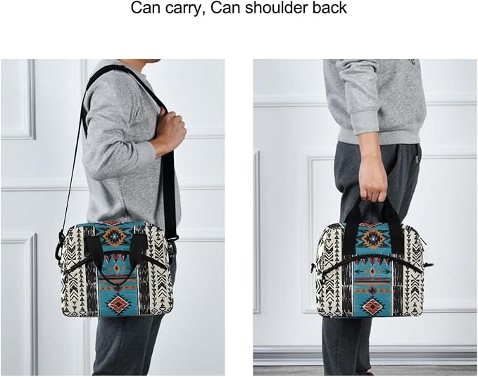 Western Aztec Insulated Lunch Bag Indian Tribal Lunch Box Reusable Lunch Tote Bag for Women Men Adult Cooler Bag with Adjustable Shoulder Strap Leakproof for Work School Picnic