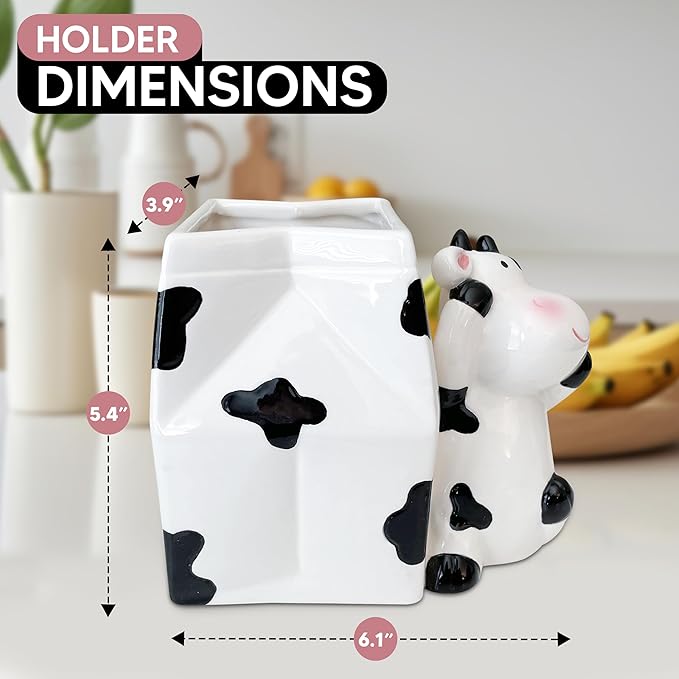 Utensil Holder | Cow Gifts For Women | Cow Stuff Print Kitchen Crock Storage | Accessories Decoration | Cute Gifts For Women | La Vaca Animal Cow Decor | Countertop Cow Stuff Vase