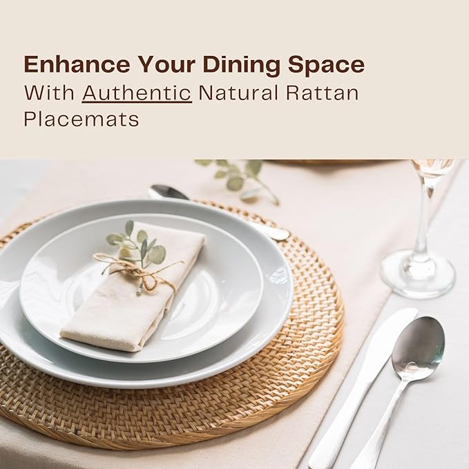 6-Pack Rattan Placemats - 13-inch Round Placemats (Natural Rattan Color) - Woven Place Mats, Round Table Mats - Wicker Chargers for Dinner Plates, Plate Chargers Boho