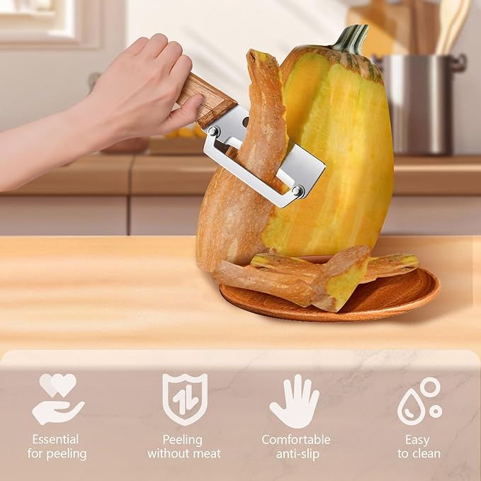 2-in-1 Vegetable Peeler with Bottle Opener, Multi-Functional Vegetable Peeler with Sharp Stainless Steel Blades, Suitable for Pumpkin, Papaya, Zucchini, Potato (1, Wooden)